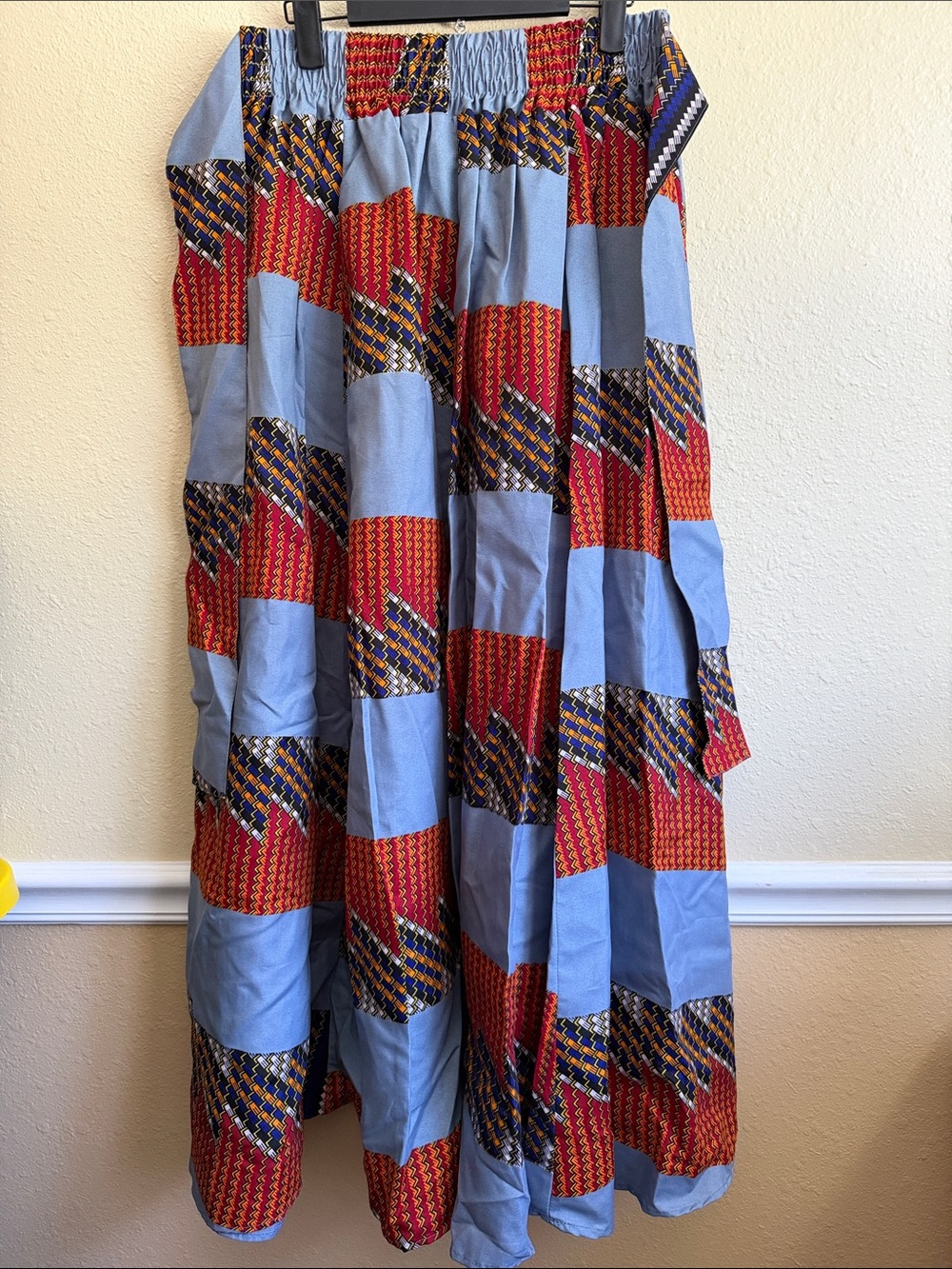 Patchwork Maxi Skirt in Light Blue and Red